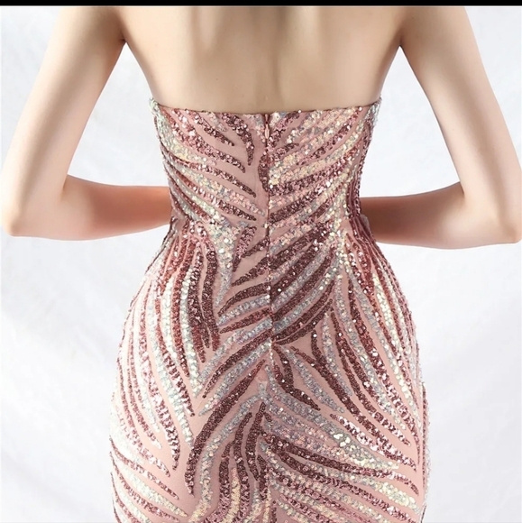 Pink, Striped Print,  Backless,  Sleeveless,  Contrast Sequined Mermaid … - Picture 12 of 16